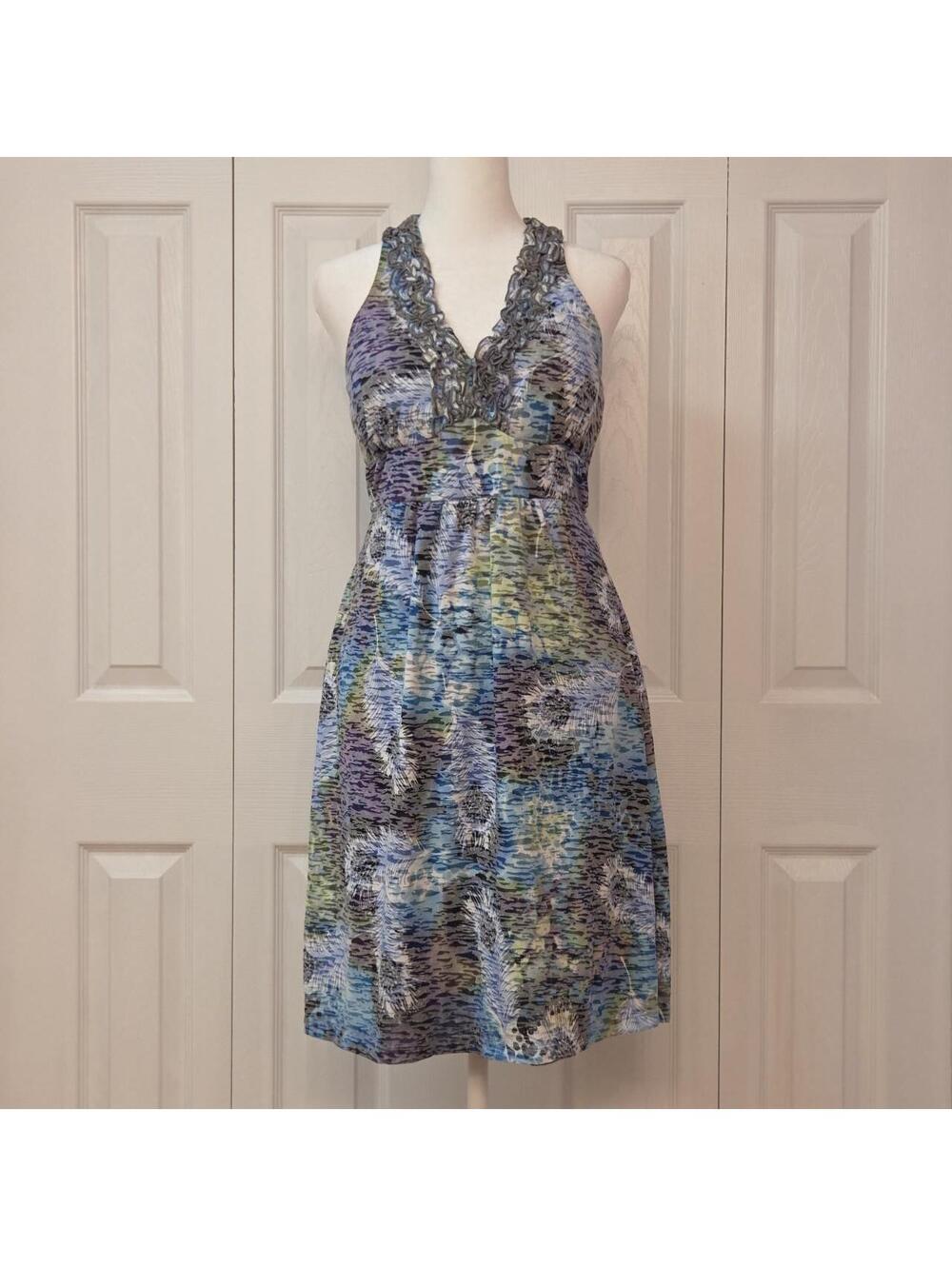 Abstract Camo Animal Print Babydoll Ruffle Knee Length Dress Vintage Y2K 90s